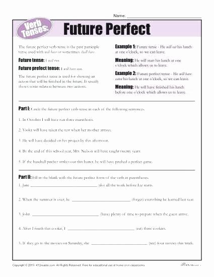 Verb Tense Worksheets 1st Grade Verb Tense Worksheets Future Perfect Worksheet Simple for