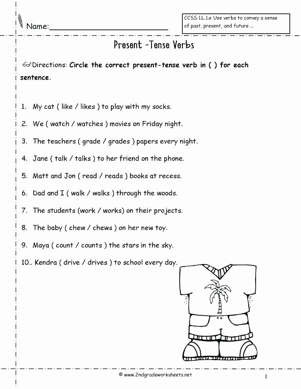 Verb Tense Worksheets 2nd Grade Present Tense Worksheets for Grade 8 Simple Grades