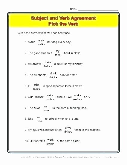 Verb Tense Worksheets 3rd Grade Subject Verb Agreement Worksheets with Answers