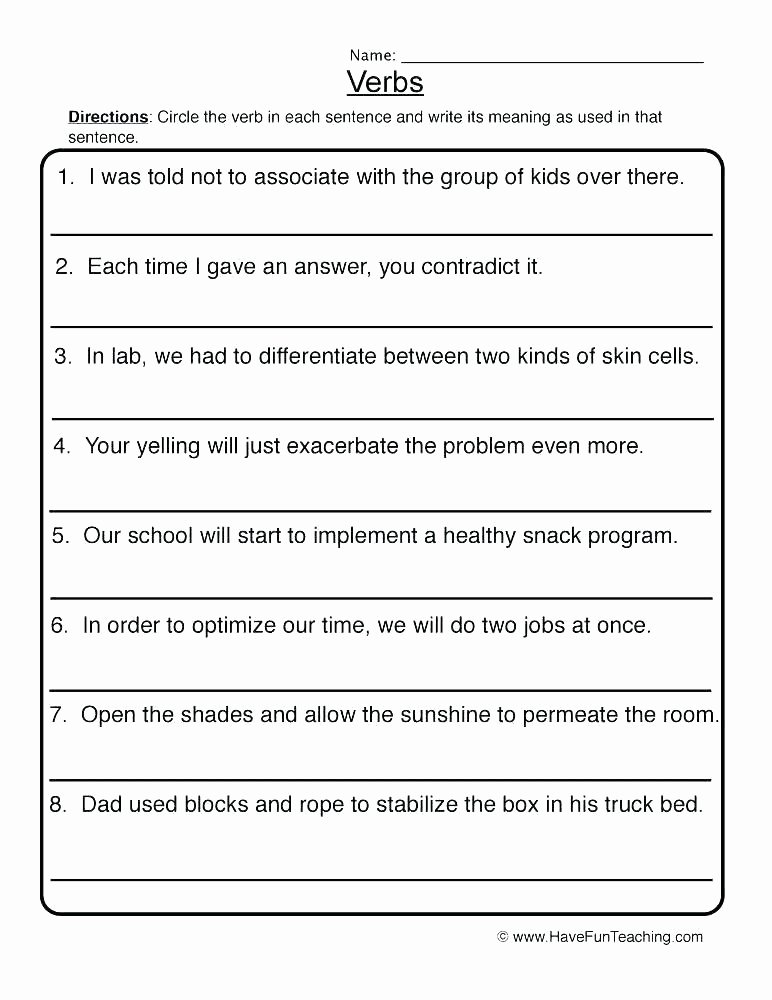 Verb Tense Worksheets Middle School Grade Verb Worksheets Free Subject Agreement 2nd Tense for 4th