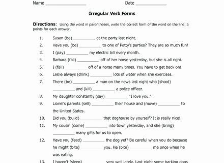 Verb Worksheet 2nd Grade Regular and Irregular Verbs Worksheet