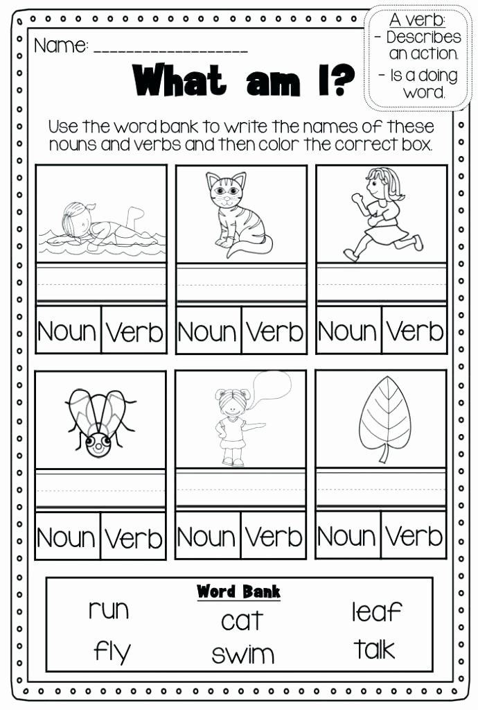 Verbs Worksheets for 1st Grade 1 Grade Parts Speech Worksheets Quiz Free 5 Action Verbs