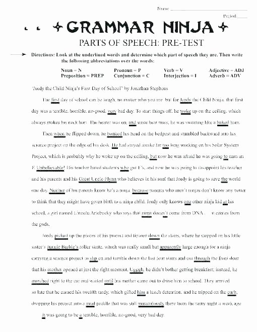 Verbs Worksheets for Middle School Free Printable Parts Of Speech Worksheets