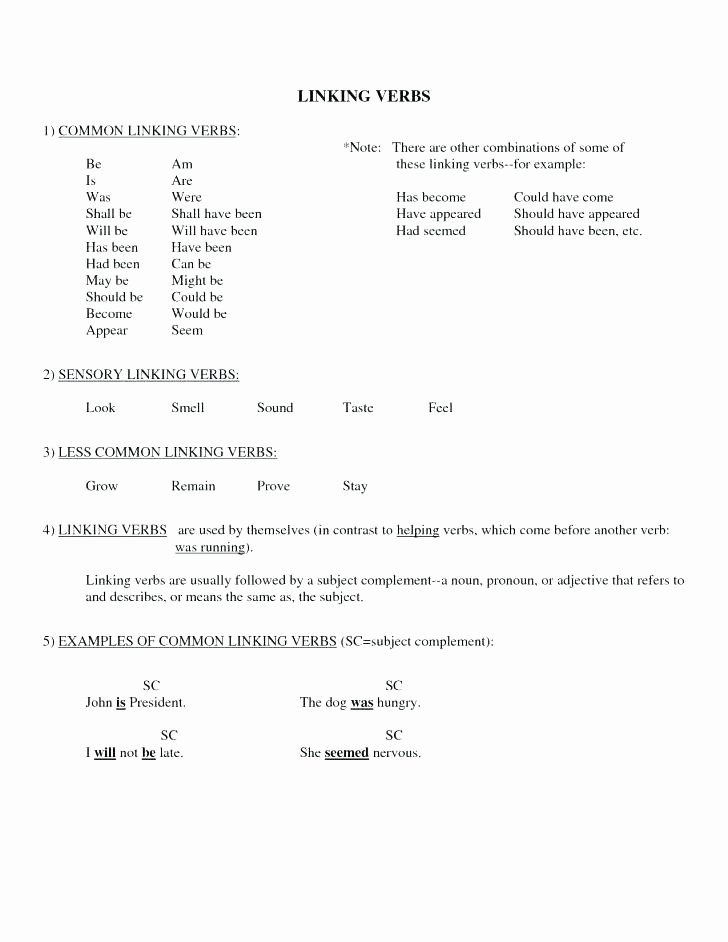 Verbs Worksheets for Middle School Linking Verb Worksheets Verbs In Past Tense Luxury Middle