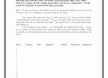 Verbs Worksheets for Middle School Parts Of Speech Worksheets