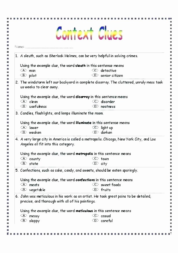 Vocabulary Worksheets for 1st Graders Context Clues Worksheets 1st Grade