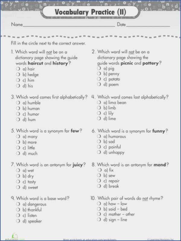Vocabulary Worksheets for 1st Graders First Grade Vocabulary Worksheets 17