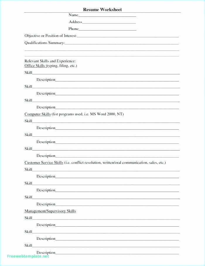 Vocational Skills Worksheets Unique Resume Worksheet for High School Students – Emelcotest