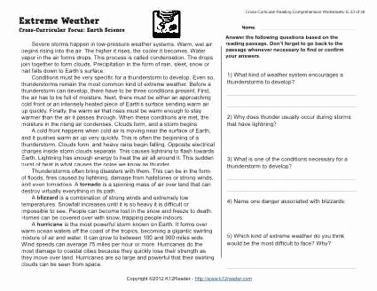 Volcano Reading Comprehension Worksheets Extreme Weather K12