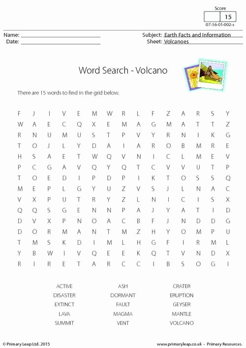 Volcano Worksheets for Kindergarten Elegant Primaryleap Word Search Volcanoes Worksheet