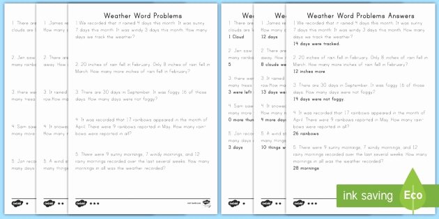 Weather tools Worksheet Weather Word Problems Differentiated Worksheet Worksheets