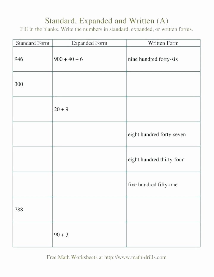 Word form Worksheets 4th Grade Expanded Notation Worksheets for 4th Grade