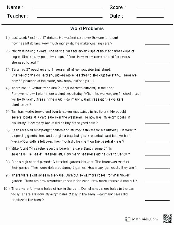 Word form Worksheets 4th Grade Free Printable Grade Algebra Worksheets Word Problems