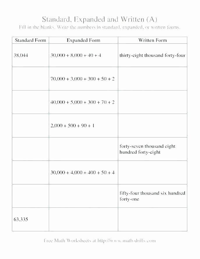 Word form Worksheets 4th Grade Standard and Expanded form Worksheets