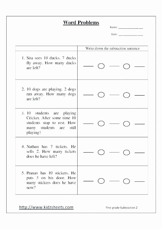 Word Problem Worksheets 1st Grade Addition and Subtraction Word Problems Worksheets First
