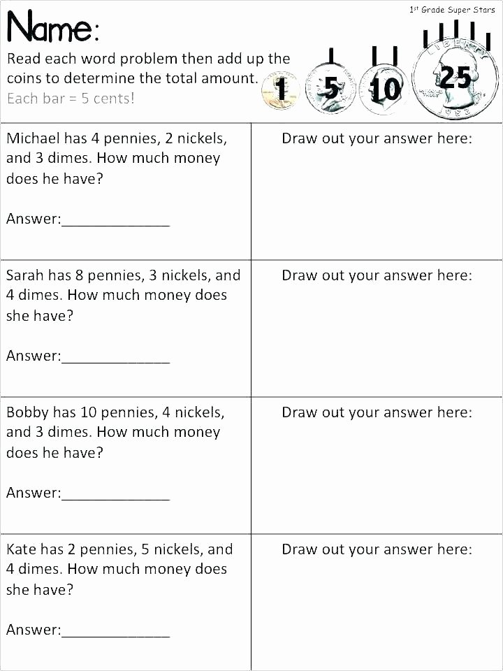 Word Problems Worksheets 1st Grade 1st Grade Money Worksheets Counting Money Worksheets for