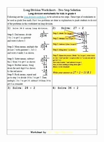 Writing Worksheets 4th Grade Long Division with Grid assistance and some Remainders
