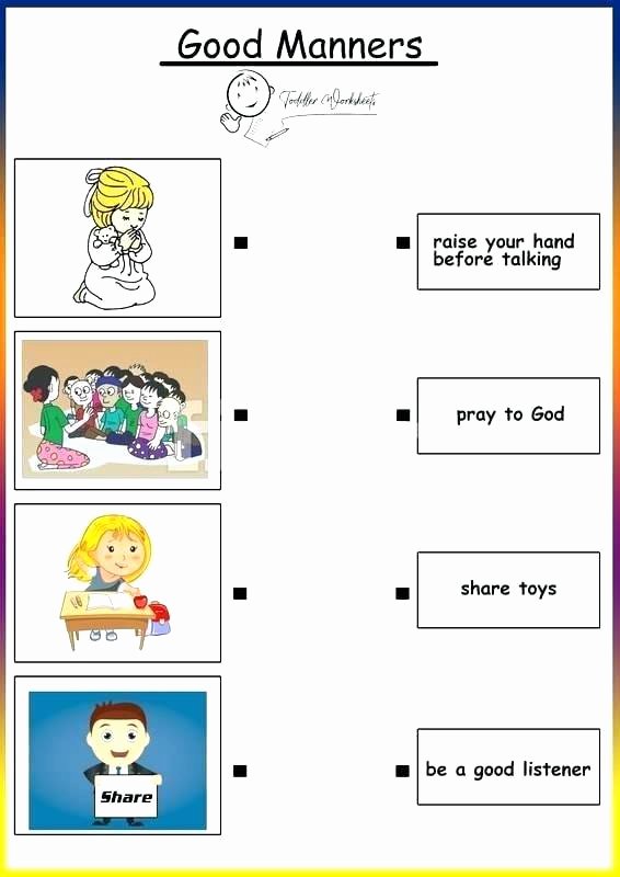 Yellow Worksheets for Preschool Teaching Manners Worksheets Good Worksheet Preschool Table
